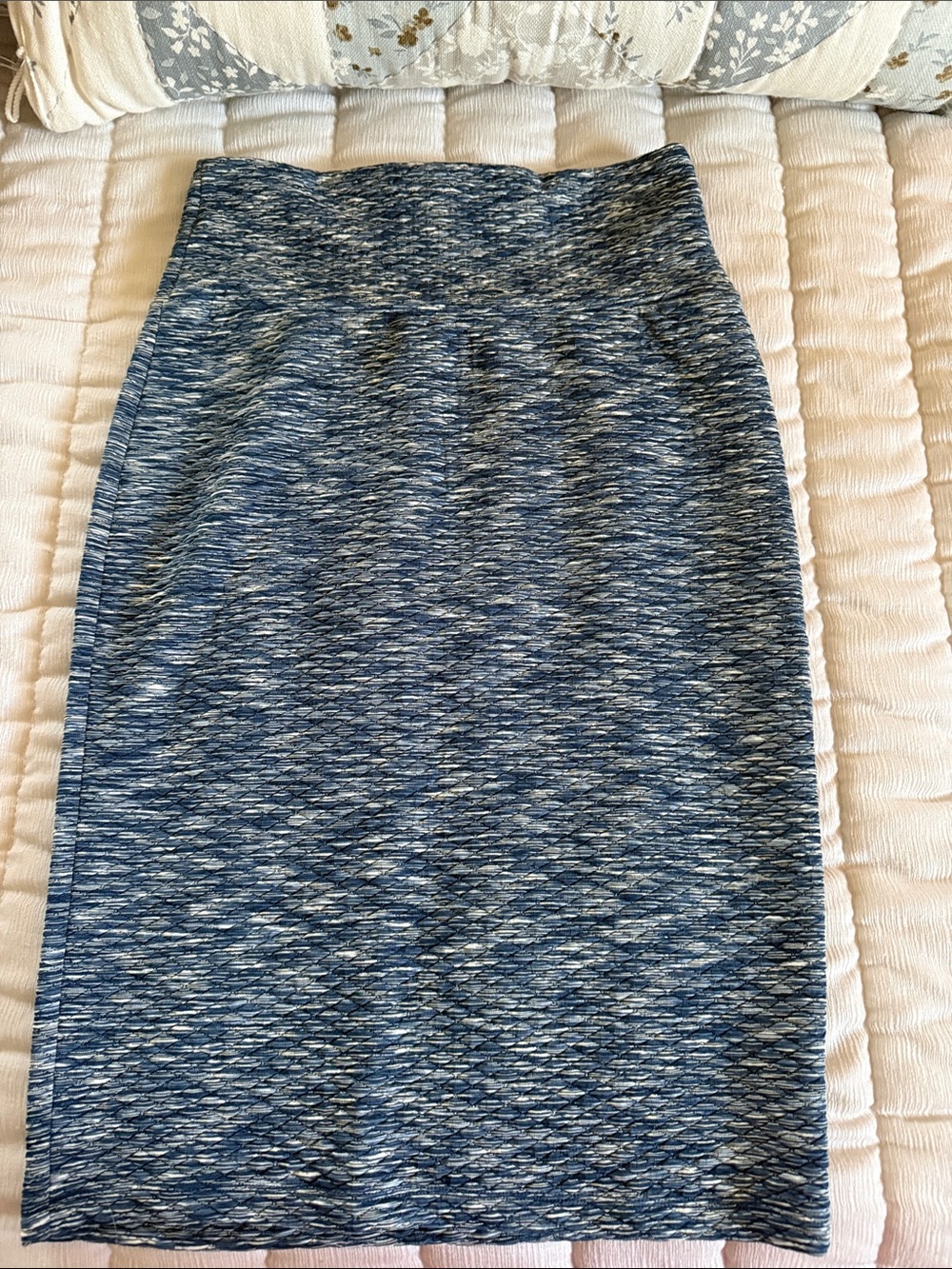 Blue Textured Pencil Skirt - Women's